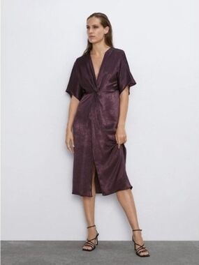 Zara Twist-Front Satin Kimono Dress